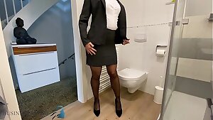 tart in business suit stuffing panty in pussy, business bitch